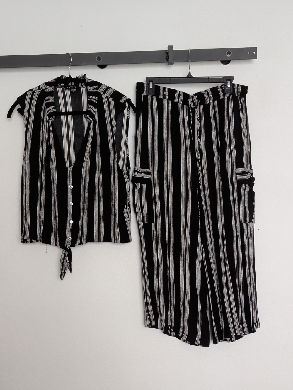 1. State Black & White Striped Wide-Leg Jumpsuit Set